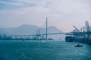 Asia, China, Hong Kong, Hong Kong Island, Victoria Harbor, Stonecutters Bridge, harbor scenery in the container terminal, Asia, China, Hong Kong, Hong Kong Island, Victoria Harbor, Stonecutters Bridge, harbor scenery in the container terminal,